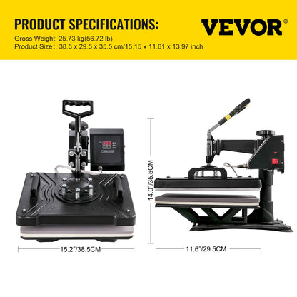 VEVOR Transferpresse 5 in 1 T-Shirt Hitzepresse Maschine 38x30cm