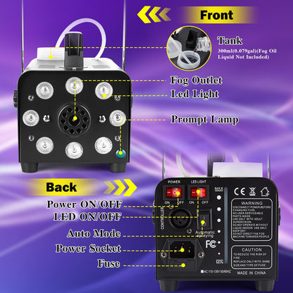 AGPTEK Nebelmaschine mit 2000 CFM, RGB-LED und Fernbedienung