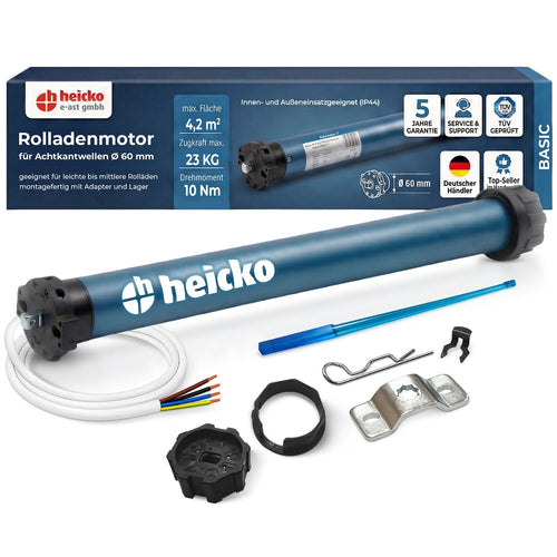 heicko Rollladenmotor B24-6010-M, 10 Nm für SW60 Achtkantwelle – Rohrmotor mit Anschlusskabel