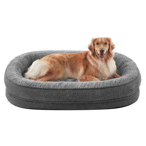 Pawk Orthopädisches Hundebett Nackenrolle Memory Foam XL. Bett mit Nackenrolle für Gelenk- & Wirbelsäulenentlastung großer Hunde.