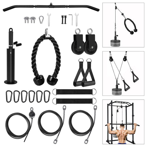 LFJ Kabelzug Latzug Trainingsgerät Home Gym – Set Latzugstange, schwarz, robust. Für Latzug & Krafttraining daheim.