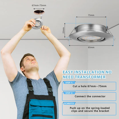 ProLine LED Einbauspot Flach Dimmbar 6W IP44 Warmweiss 12er Set