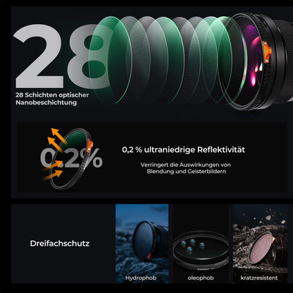 K&F CONCEPT Nano-X Variabler ND-Filter ND2-400 82mm mit Filtertasche