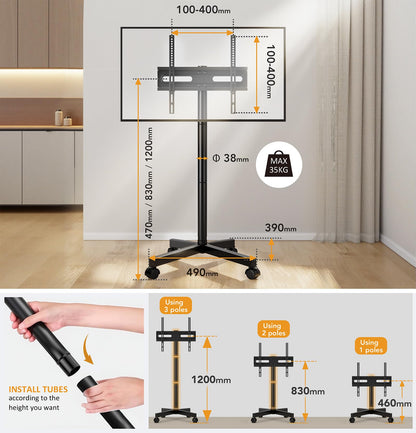 Hemudu TV Ständer rollbar 23-60 Zoll, höhenverstellbar, VESA 400x400