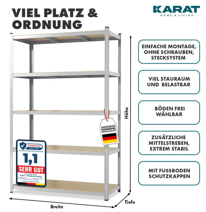 KARAT TripleEckX Schwerlastregal 180 x 90 x 60 cm, verzinkt, 5 Böden
