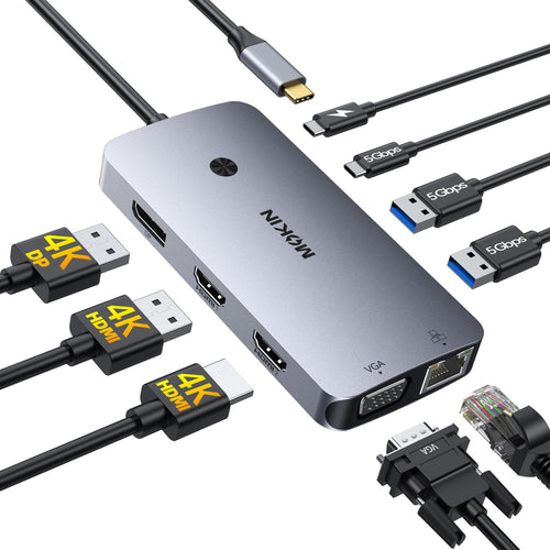 MOKiN USB-C Docking Station 9-in-1 mit Dual HDMI 4K, DisplayPort, VGA – Multiport-Adapter für Laptops
