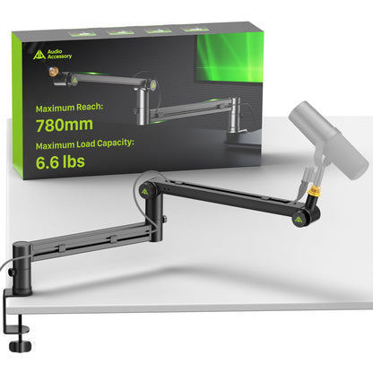 Gear-Lock Low Profile Mikrofonarm – 3 KG Traglast, schwenkbarer, schwarzer Gelenkarm, fixiert Mikrofone unauffällig am Arbeitsplatz.