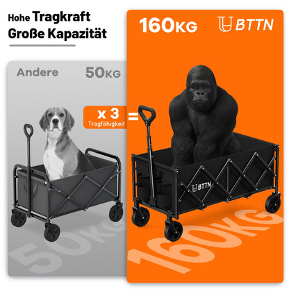 BTTN Bollerwagen faltbar 120 L, belastbar bis 160 kg, schwarz