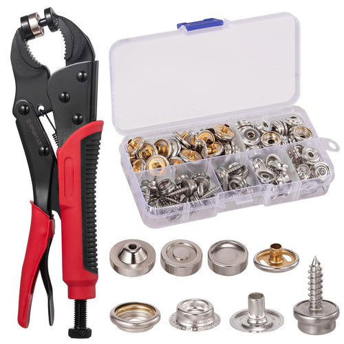 Spurtar Druckknopf-Set mit Zange, 3 Matrizen, 40 Sätze 15 mm – verstellbare Druckknopfzange für Material bis 3 mm