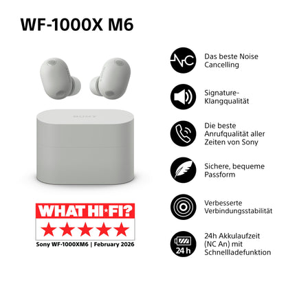 Sony WF-1000XM6 kabellose Noise Cancelling In-Ear-Kopfhörer, Silber