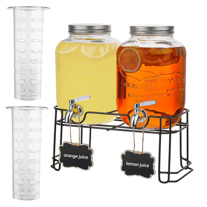 Deefongo Glas-Getränkespender 2er-Set 4 L mit Ständer und Hahn – zwei Glasgefässe auf Metallgestell