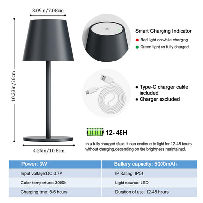 lundwa LED Akku Tischleuchte HT019 dimmbar kabellos 2er-Set Anthrazit