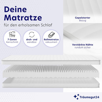 Träumegut24 AquaFlex 7-Zonen Matratze 120x200 cm | H2&H3 | Ergonomische Kaltschaummatratze | Hypoallergen & Antibakteriell | Bezug abnehmbar & waschbar | Oeko-TEX® | (16cm, 120 x 200 cm)
