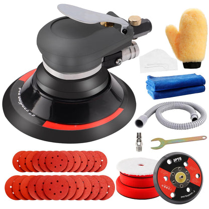 SPTA Druckluft-Exzenterschleifer HASPS6SET, 125/150 mm Set mit Schleifpapier und Polierschwämmen