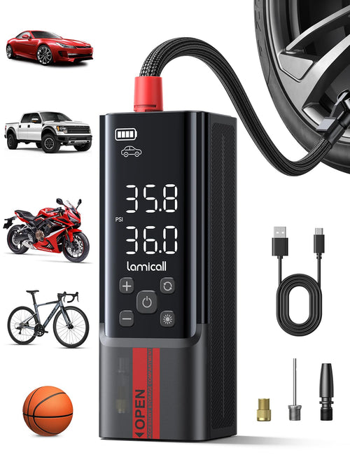 Lamicall Elektrische Luftpumpe Akku 150 PSI mit Digitalmanometer, LCD-Anzeige und 50 cm Luftschlauch