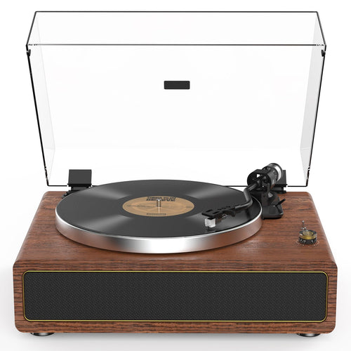 Retrolife Plattenspieler Riemenantrieb mit Lautsprecher - Gelb-braun. Rechteckig. Spielt Vinylplatten. Integrierte Lautsprecher für die Tonwiedergabe.