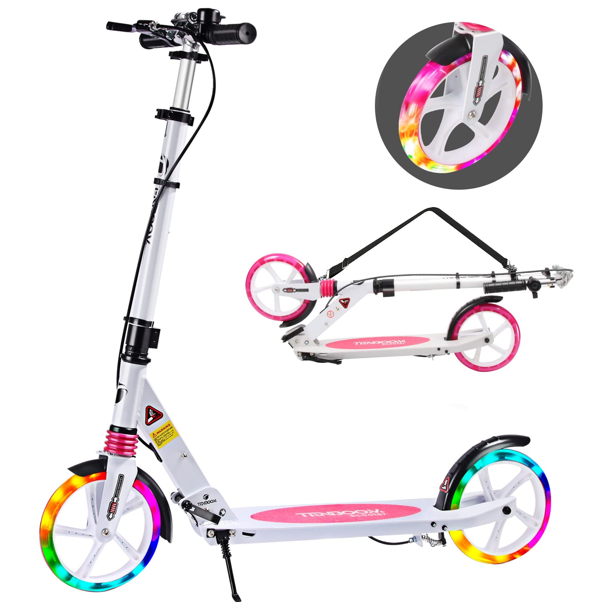 TENBOOM Cityroller Erwachsene – klappbar, Handbremse. Schwarzer Tretroller mit Lenker, Deck, Rädern und Handbremse. Für klappbare, urbane Fortbewegung.