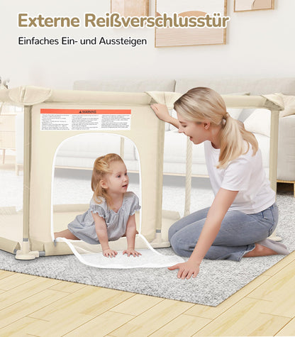 Dripex Laufstall Baby faltbar mit Netz, 124 x 124 cm, Kaffeebraun