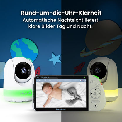 Babysense Babyphone mit 2 Kameras, Full HD Split-Screen, Nachtlicht