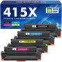 Kompatibel für HP 415X Toner Set mit Chip - 4er-Pack. Rechteckige Kartuschen in Schwarz, Cyan, Magenta, Gelb. Zum Drucken mit Laserdruckern.