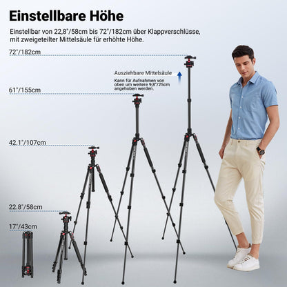 NEEWER Basics TP14B Reisestativ mit Kugelkopf, 182 cm, bis 6 kg