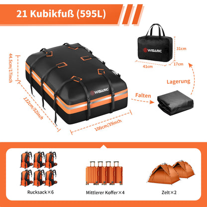 Wisamic faltbare Dachbox für Auto, Van, SUV – 595L, wasserdicht