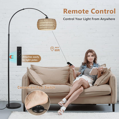 Rayofly Boho Rattan Bogenlampe Dimmbar App-Steuerung - Schwarz