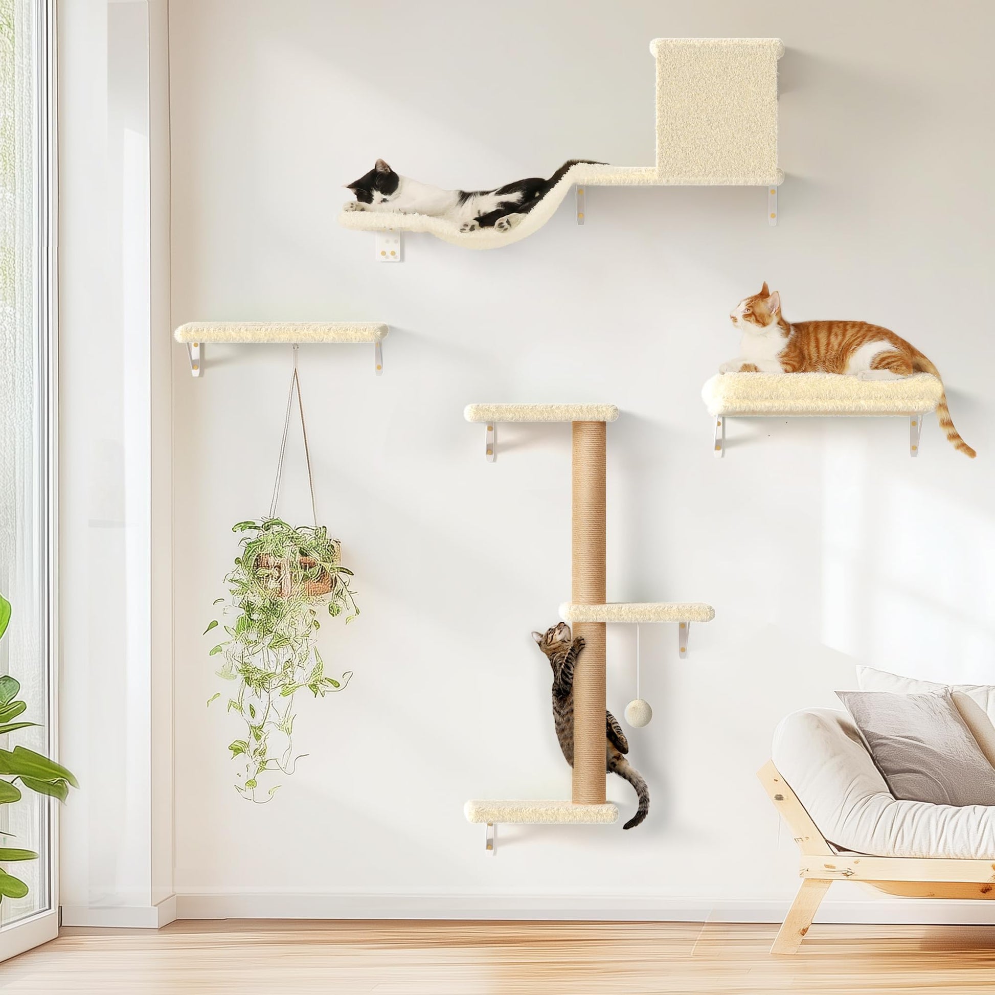 FUKUMARU Katzen Kletterwand Set Multiplex 10-teilig - Beige, diverse Wandelemente in Beige aus Multiplex. Bietet Katzen Kletter- und Ruheflächen.