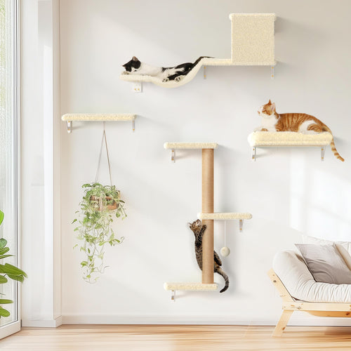 FUKUMARU Katzen Kletterwand Set Multiplex 10-teilig - Beige, diverse Wandelemente in Beige aus Multiplex. Bietet Katzen Kletter- und Ruheflächen.
