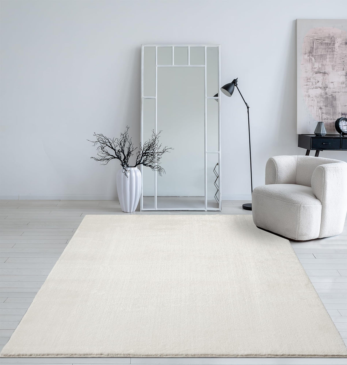 Mias Teppiche Taos Kurzflor-Teppich in Felloptik, Creme, 200 x 280 cm aus weichem Polyester