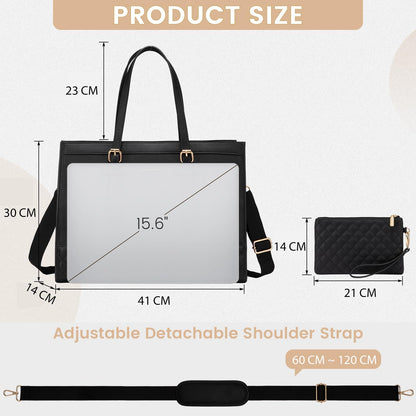LOVEVOOK Laptoptasche Damen 15,6 Zoll, Arbeitstasche Schwarz