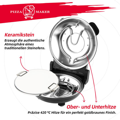 KLAIF Pizzaofen elektrisch 420 °C mit 31 cm Keramik-Pizzastein 1200 W