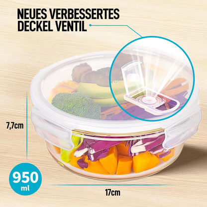 Igluu Meal Prep Glas-Frischhaltedosen rund 950 ml, 5er-Set
