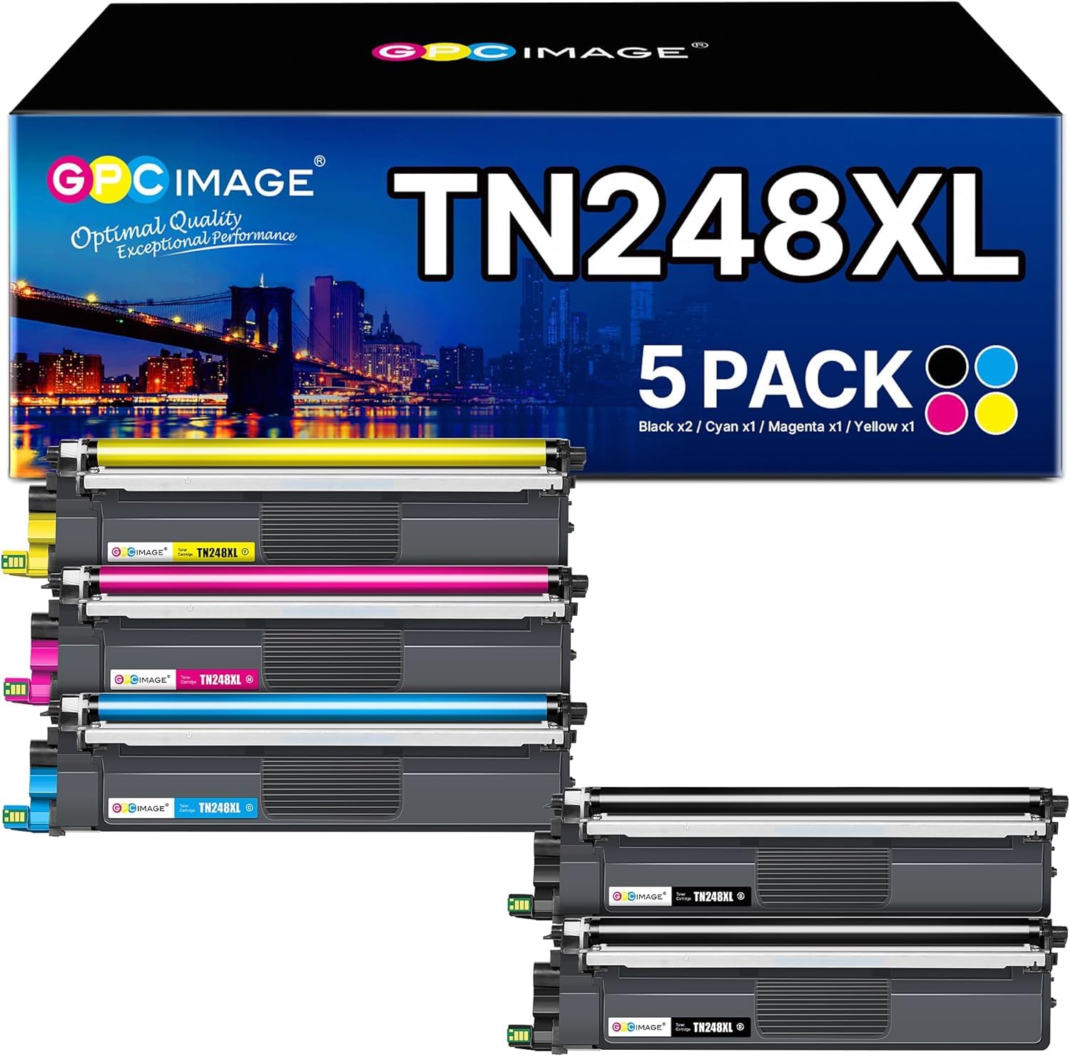 Kompatibel für Brother TN-248XL Toner - 5er-Pack. Schwarze Tonerkartuschen. Druckt Dokumente in Brother Laserdruckern.