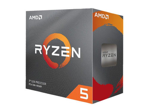 AMD Ryzen 5 3600 Prozessor - Box mit Wraith Spire Cooler. Silberner CPU mit rundem Kühler. Für Datenverarbeitung im PC.