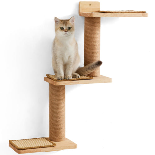 FUKUMARU Katzen Kletterwand CP06, Wandregal aus massivem Gummiholz