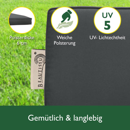 Beautissu Hollywoodschaukel Auflagen 2er Set Anthrazit 180x50 cm