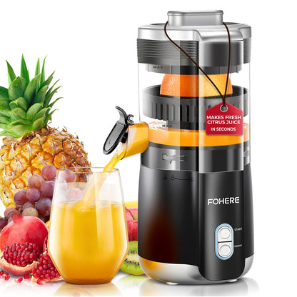FOHERE Zitruspresse Elektrisch MDC3, 100 W, 2 Presskegel, schwarz – Gehäuse aus BPA-freiem ABS-Kunststoff
