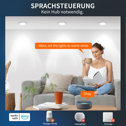 DUSKTEC LED Einbaustrahler dimmbar, 230V, 2700-6000K, 6er Set