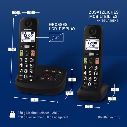 Panasonic KX-TGU133EXB Schnurlostelefon AB – 3 Mobilteile, Schwarz