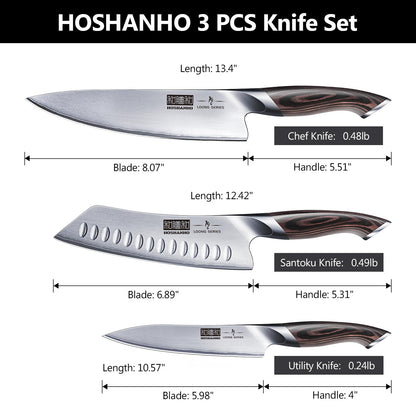 HOSHANHO Professionelles Küchenmesser Set 3-teilig – Edelstahl
