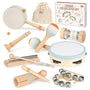 Vanplay Musikinstrumente Set aus Holz, Musikspielzeug für Kinder – Tamburin, Maracas, Trommel und Tragetasche