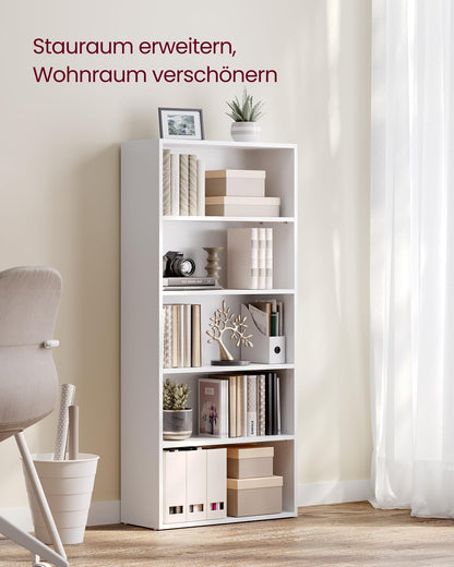 VASAGLE Bücherregal LBC165T14, 5 Ebenen, Standregal, wolkenweiss