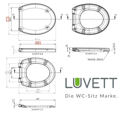 LUVETT WC-Sitz C210 Oval mit Absenkautomatik, Duroplast, abnehmbar