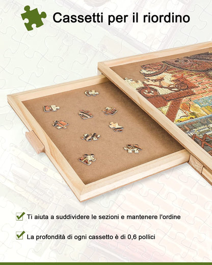 Profi drehbares Puzzlebrett 1500 Teile mit Schubladen & Abdeckung