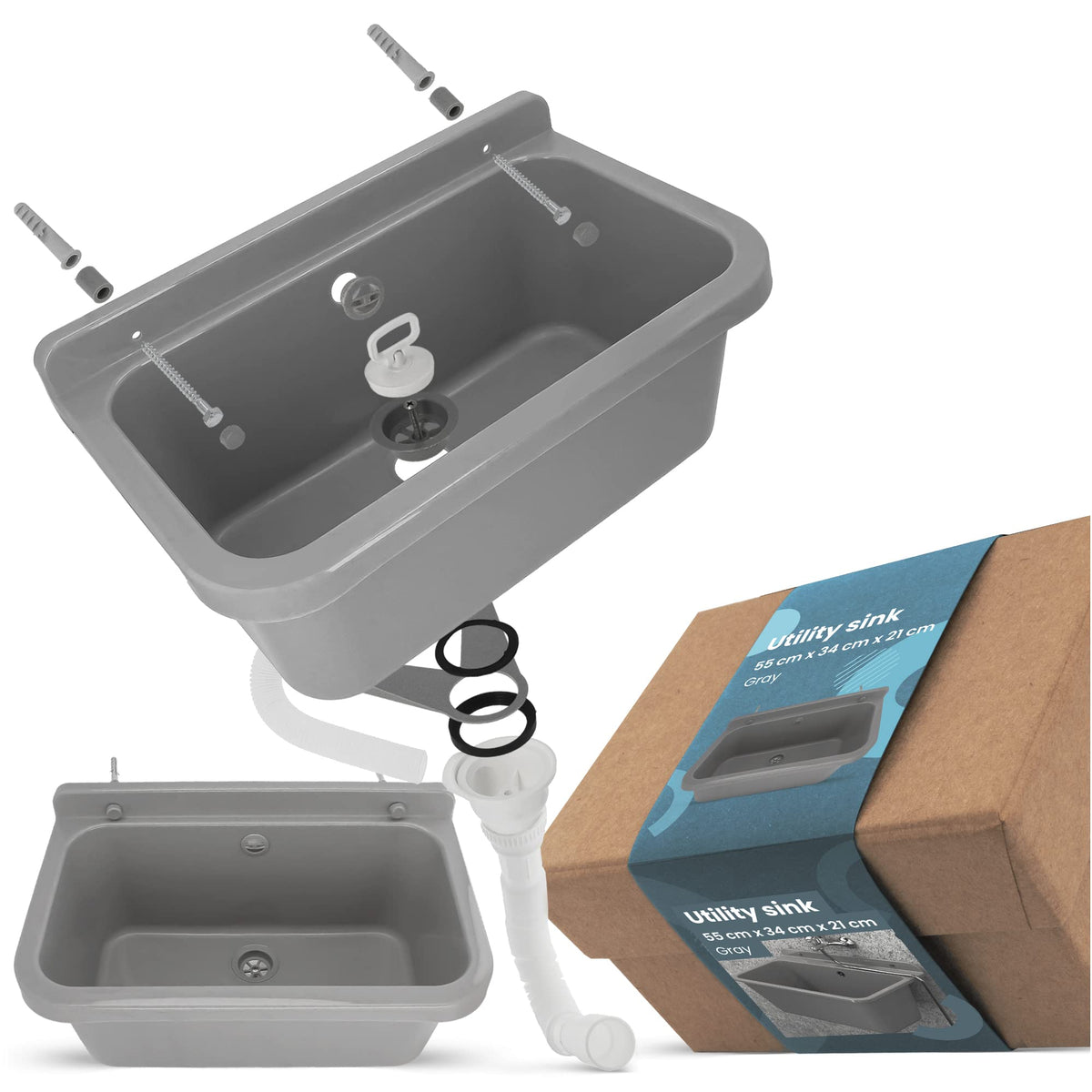 Instalguru Ausgussbecken 55x34x21cm Grau aus Polypropylen, für Innen- und Aussenbereich