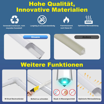 Molfanco LED-Aluminiumprofil V-Form silber, 12 × 1 m, mit Abdeckung