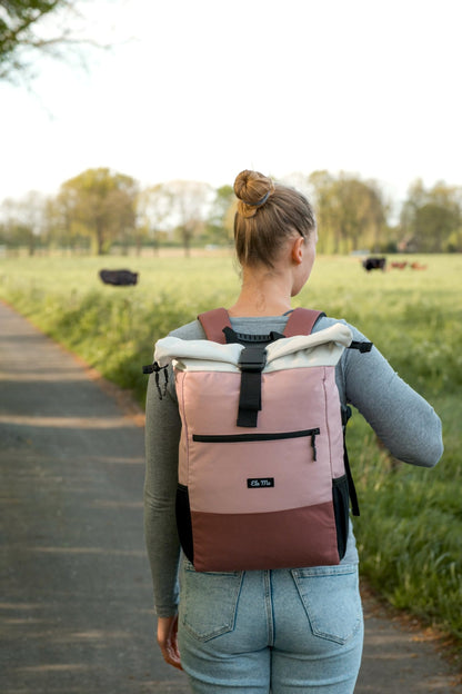 Ela Mo Rolltop Rucksack Damen mit 17-Zoll-Laptopfach Strawberry Cream