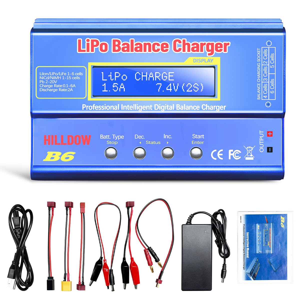 Hilldow B6 Akku-Balance-Ladegerät 80W für LiPo, Li-Ion, LiFe und NiMH