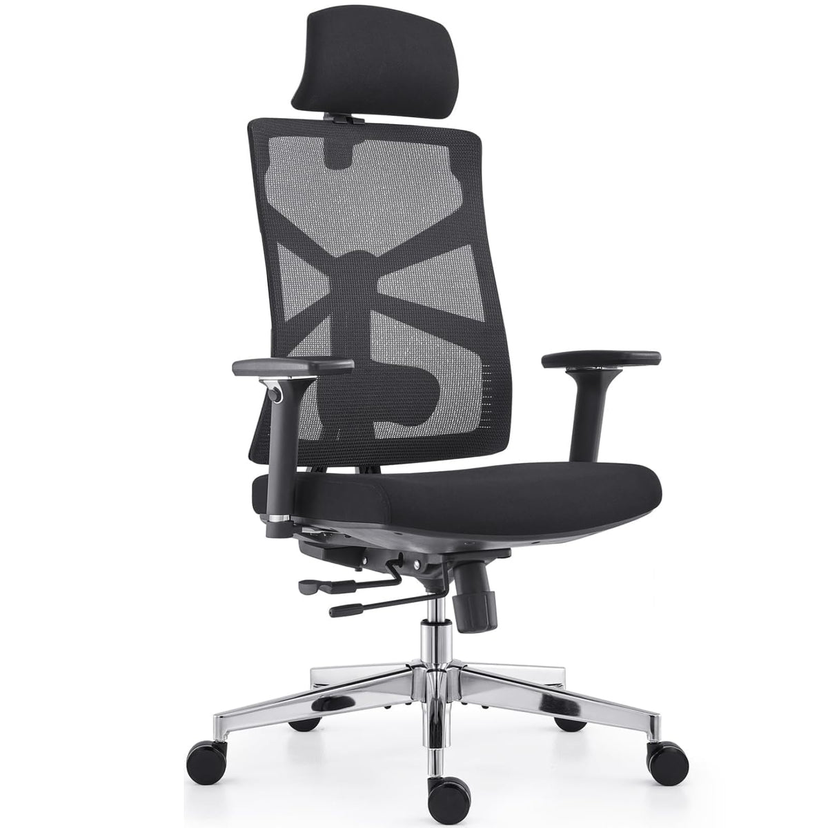 HOLLUDLE Ergonomischer Bürostuhl mit adaptiver Rückenlehne - Schwarz. Schwarzer Bürostuhl für optimale Unterstützung im Büro.